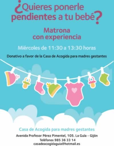 Cartel: ¿Quieres ponerle pendientes a tu bebé? Matrona con experiencia